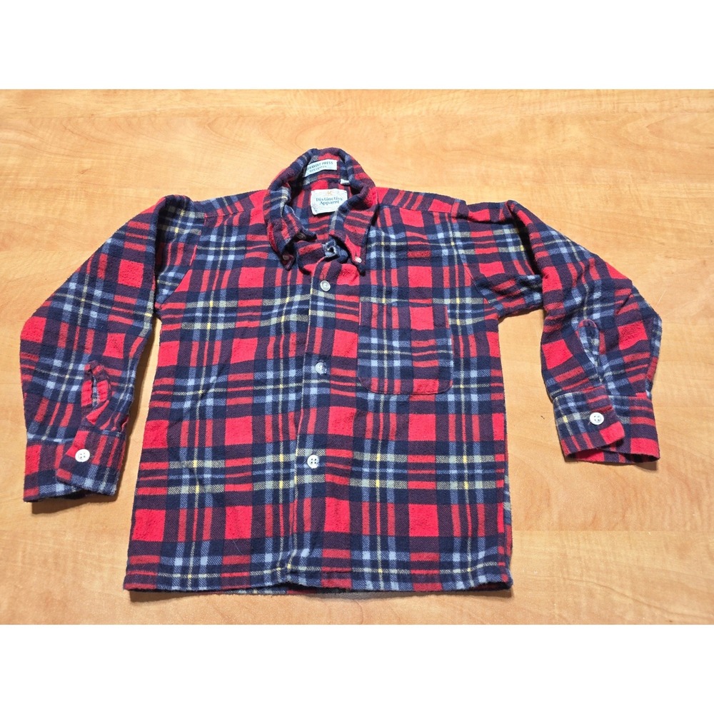 Distinctive Apparel Kids Red Plaid Flannel Shirt 100% Cotton Vintage Size 6 USA